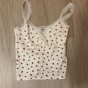 Cotton On White Tank Top with Red Floral Pattern